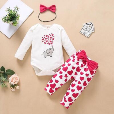 Baby Girls 3-Piece Long Sleeve Romper Set ''Hearts''