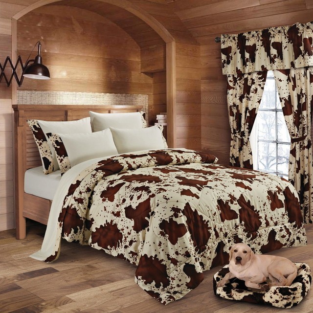 Queen Size 7 Pc Cream Chocolate Rodeo Cow Comforter Sheets And