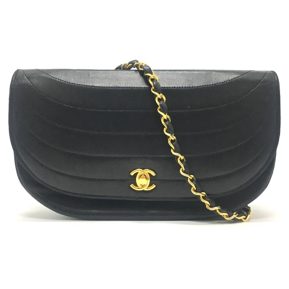 CHANEL Matelasse Pochette Chain Shoulder Black Women's Lambskin Bag