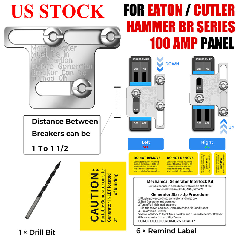 Interlock Kit Fit Eaton / Cutler Hammer Br Series 100 Amp Main Panels