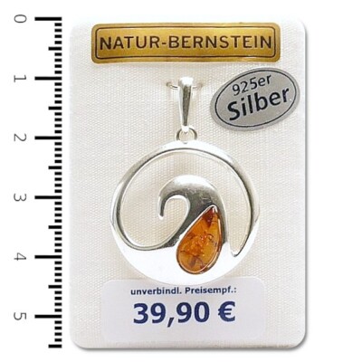 Bernstein Anhänger modern Welle 925er Silber Naturbernstein cognac 90926