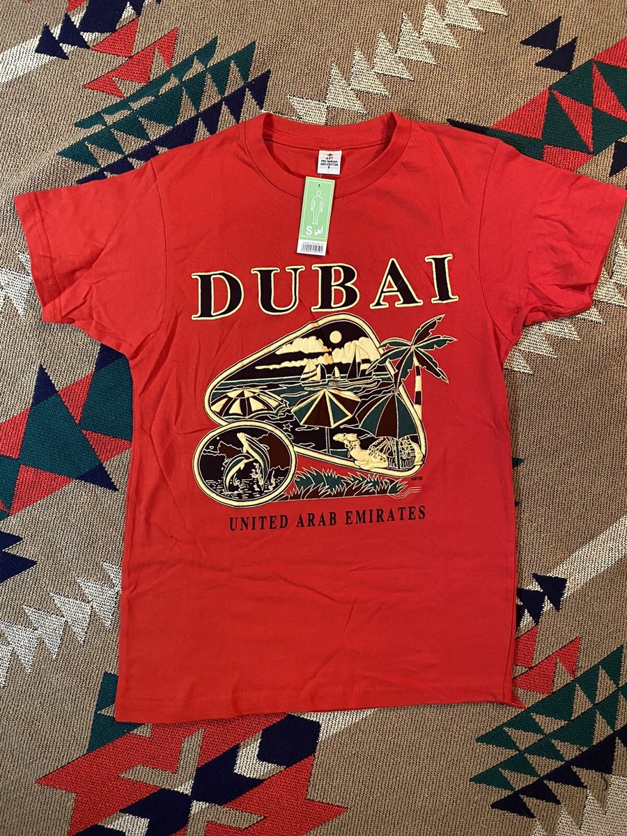 Vtg NWT New AST Dubai United Arab Emirates Red Graphic Cotton T