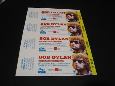 BOB DYLAN 4 TICKETS PROMOTER PROOFS NOT NUMBERED MADRID 1989 TOUR