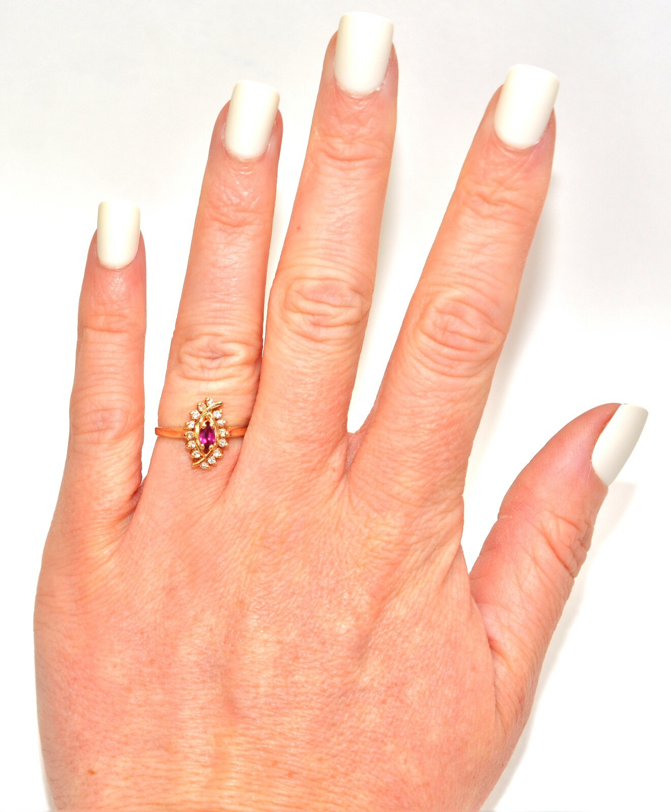 Natural Ruby & Diamond Ring 14K Solid Gold .33tcw… - image 2