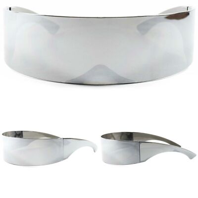 Costume Cosplay Sci-Fi Party Futuristic Chrome Mirrored Mono Lens Sun Glasses