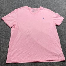 Polo Ralph Lauren Pink Men's T-Shirt Short Sleeve V Neck Cotton Size L