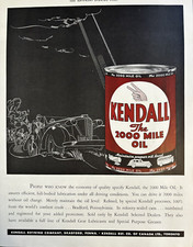 KENDALL MOTOR OIL BRADFORD PENNA. CANADA LTD. TORONTO VINTAGE PRINT AD 1937