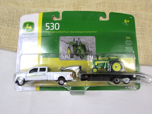 Ertl Ford 4x4 Dually Pickup with Trailer and John Deere 530 Tractor Diecast 1:64