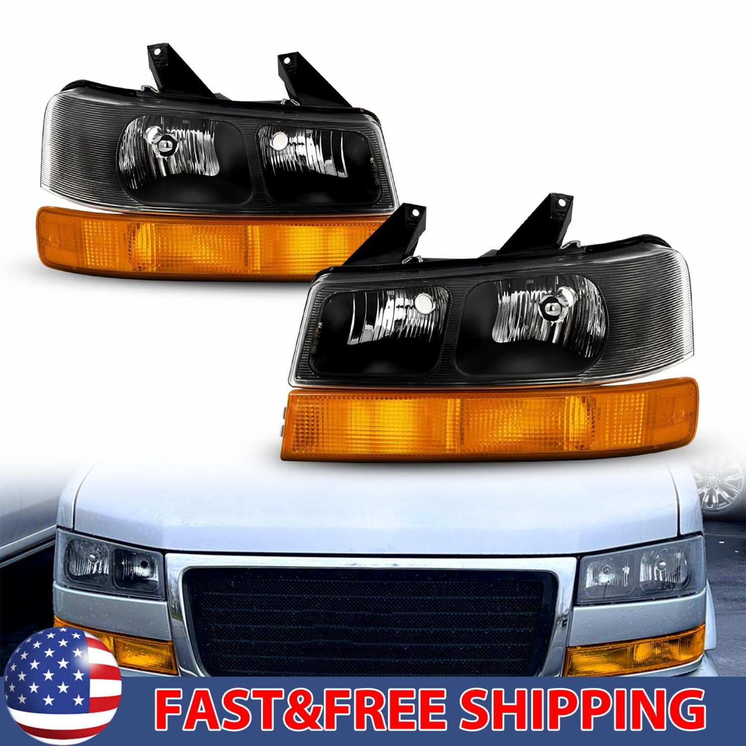 Fits 2003-23 Chevy Express GMC Savana Headlights with Bumper Signal Lamps L+R