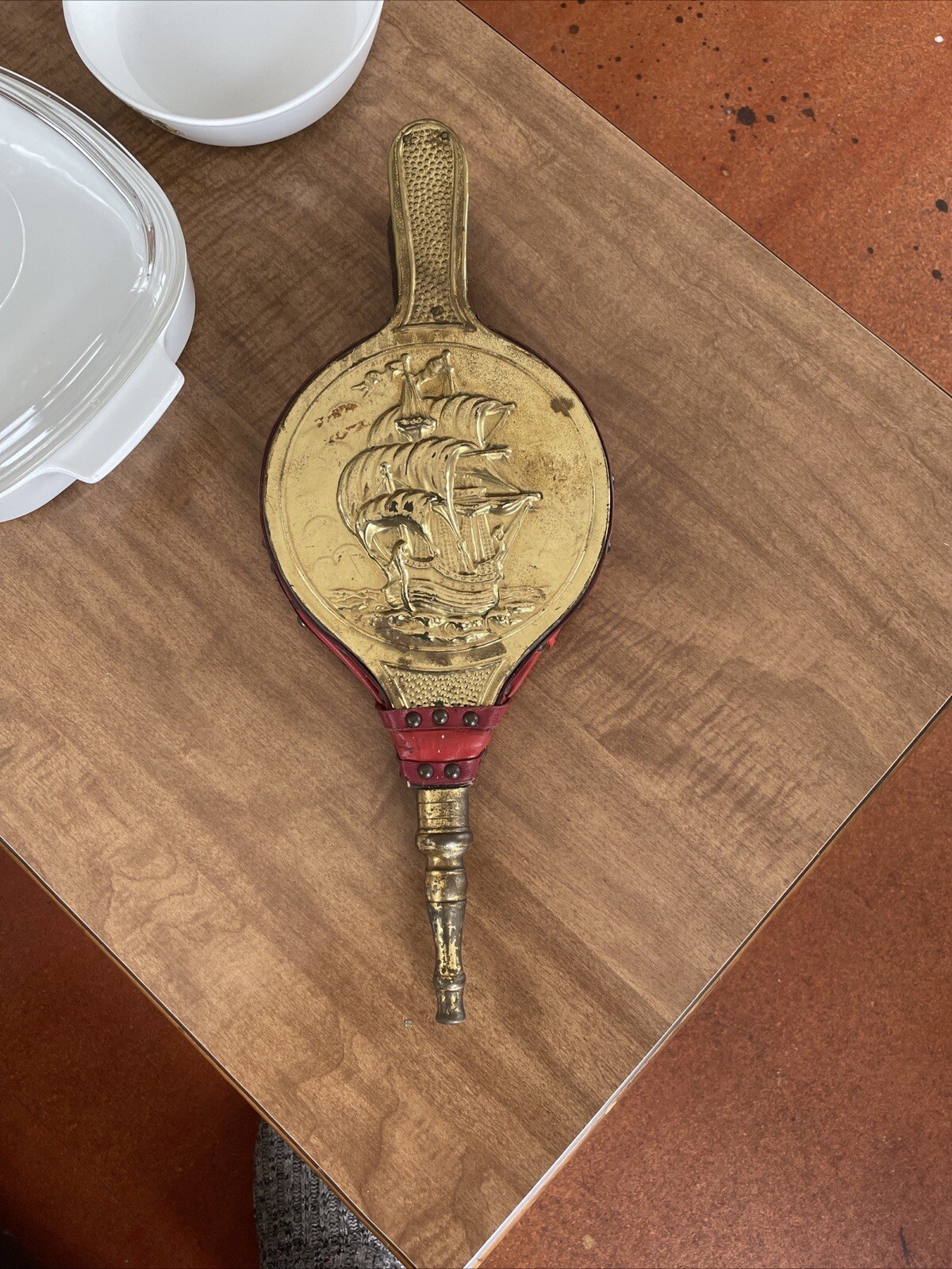 Vintage Wood Hearth Fire Place Starter Blower bellow Handheld Fan Ship