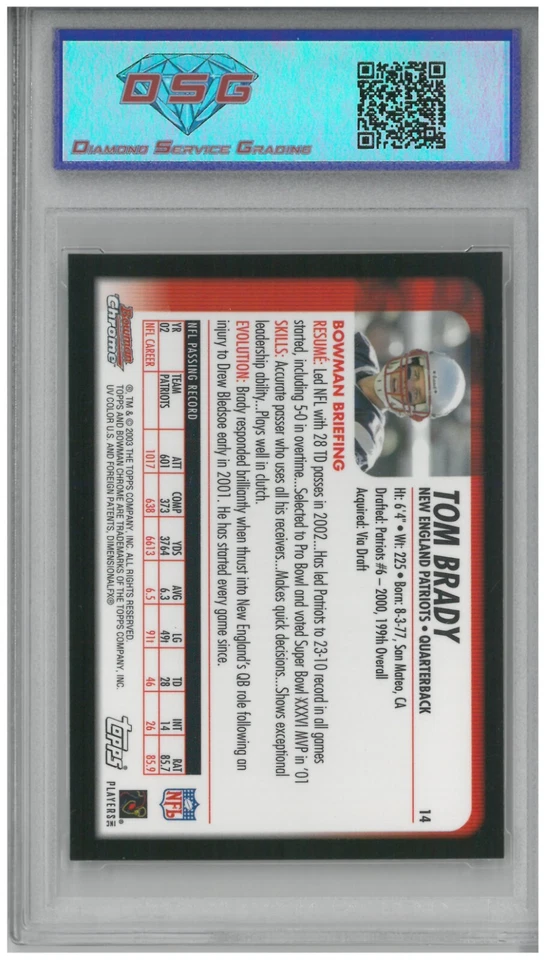 Bowman 2003 cromo Tom Brady #14 💎 DSG 9,5 como nuevo+ Foto 2 de 2