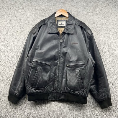 Vintage Boeing Leather Jacket Mens Size XL Black Motorcycle Cafe Flight Airplane