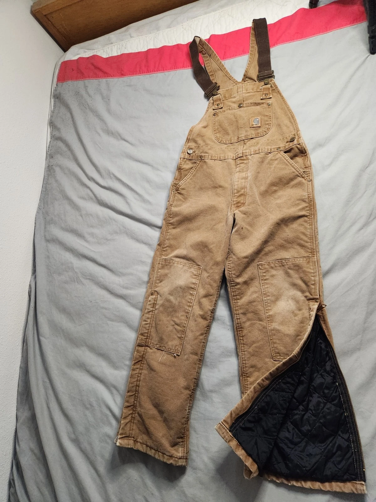 Vintage Carhartt Quilted Lined Canvas Overalls Youth Size Large Brown YYR27 BRN