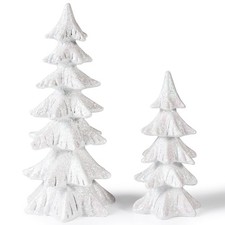 Christmas Tree Table Decorations Set of 2,White Christmas Tree Figurines,Whit...
