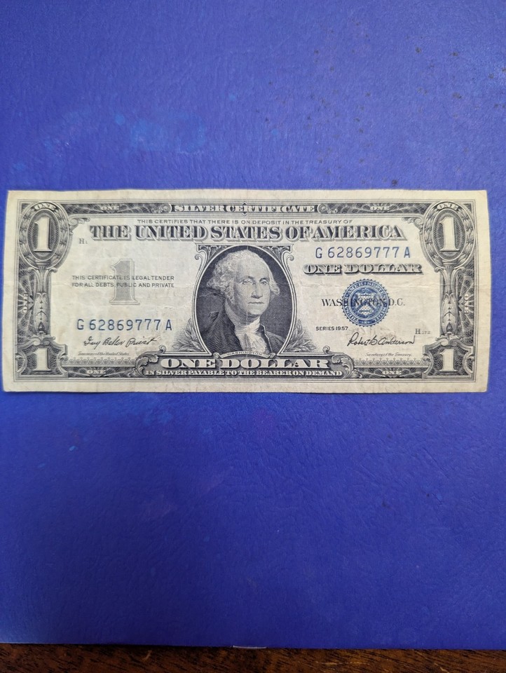 Silver Certificate1957 Fancy Serial Number One Dollar G62869777A Triple ...