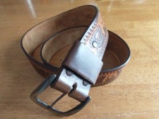Justin Floral Tooled 1.5 Leather Belt Size 38 Tan Brown 7982N Top Grain Vtg
