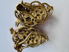 Vintage MCM Rhinestone Brooch Earrings Set Amber Topaz Gold Tone — photo 9
