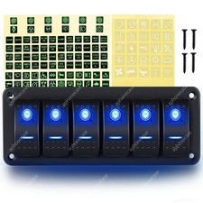 6 Gang Rocker Switch Panel 12v 24v Dc Blue Light Toggle Switch For Cars Boats