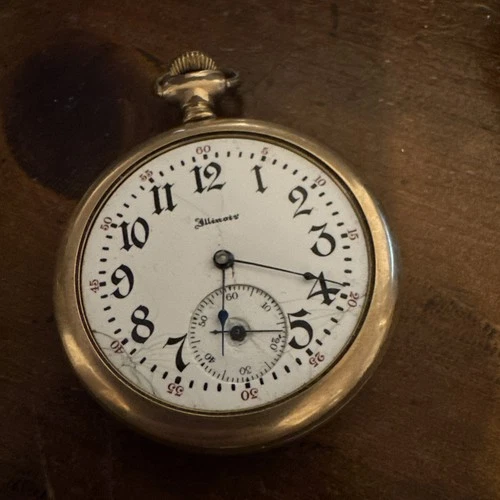 Antique Vintage Gold Filled Men’s Pocket Watch Illinois’s Not Working No Crystal