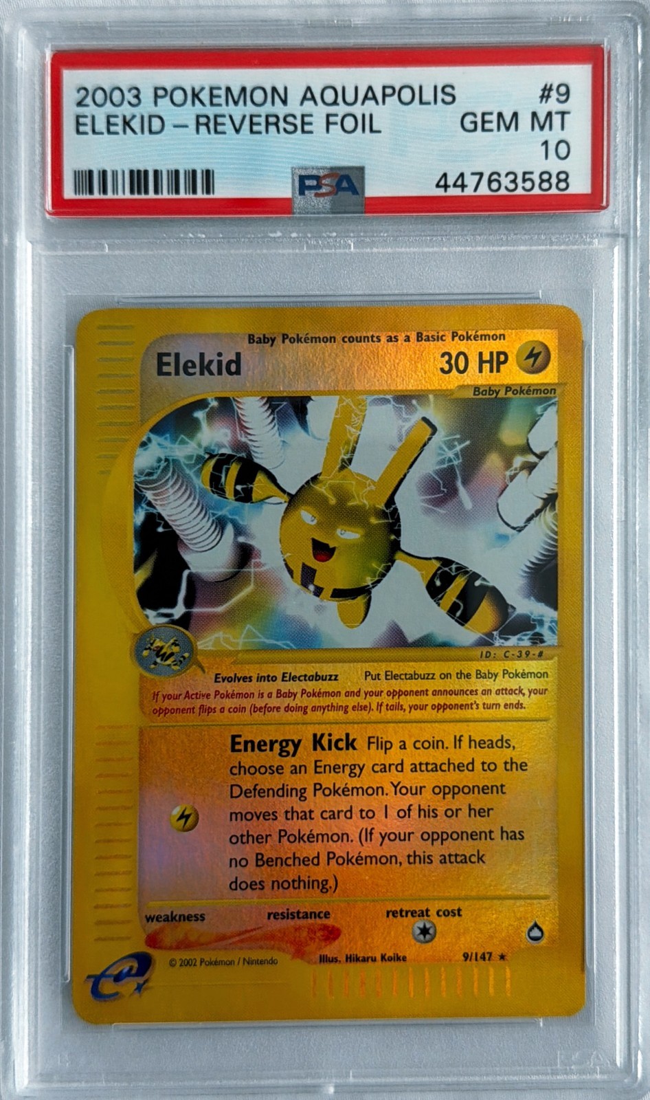 PSA 10 Reverse Holo Elekid - Aquapolis - POP 9