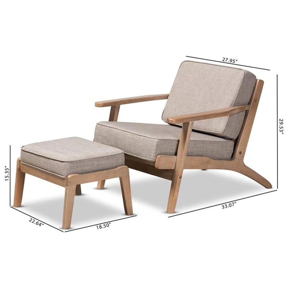 Juego de sillón y otomana tapizados de madera de roble gris claro Baxton Studio Sigrid Foto 3 de 4