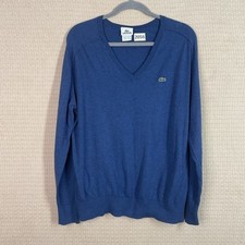Lacoste Blue Cotton/Cashmere Career V-Neck Sweater Men Size Fr 6/US XL