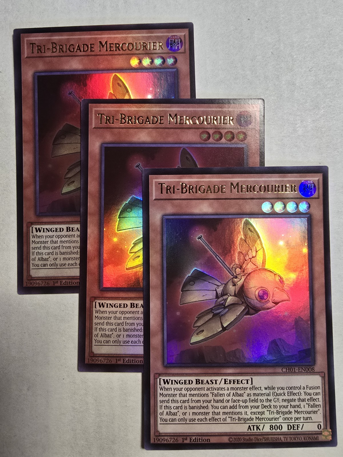 3x Tri-Brigade Mercourier 1st Edition Ultra Rare CH01-EN008 Yu-Gi-Oh!