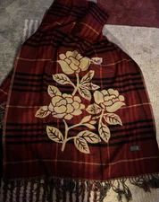 Floral Plaid Red Black Knit Scarf 28”x68” New Without Tags