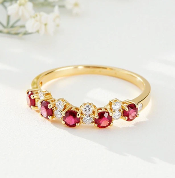 Handmade Ruby with Moissanite Anniversary Gift for Wife Dainty 18k Gold Plated - Image 4 of 4