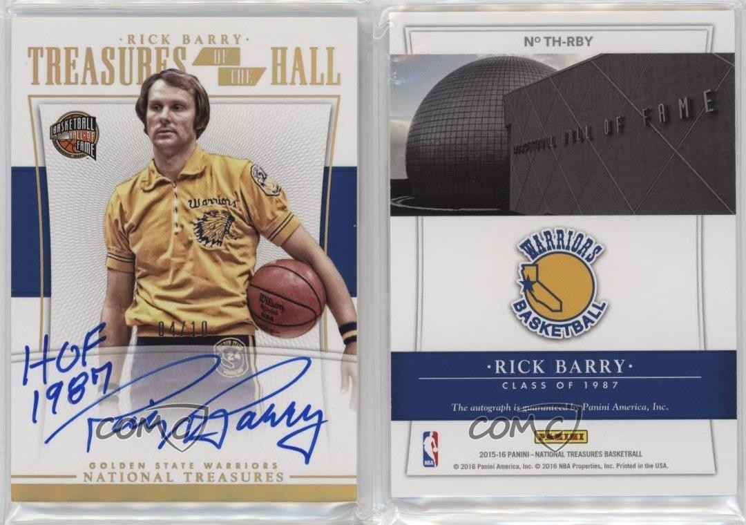 2015-16 National Treasures of the Hall Inscription /10 Rick Barry Auto HOF 6m7 view 3
