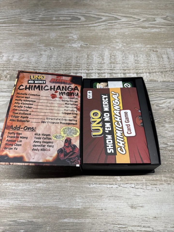 Mattel Uno Show 'Em No Mercy Deadpool Chimichanga Marvel Collectible Game Rare - Image 2 of 4