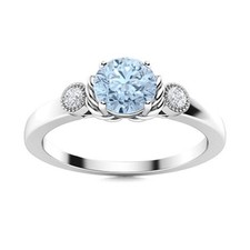 Round Aquamarine 925 Sterling Silver Three Stone Stackable Ring Gift For Her