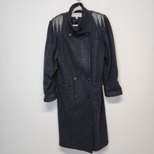 Vintage Maggie Lawrence Trench Coat Size 7/8 Dark Gray Leather Shoulders Wool
