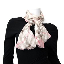 Burberry Check Skinny Scarf Silk Beige Pink Vintage Style Pre owned