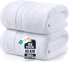 Jumbo Bath Sheets 35x70 in, 600 GSM Cotton Towels  2 Pack, White