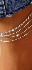 Real 925 Sterling Silver Three-Layer Sparkle  Anklet/ Bracelet  w/ 2" Adj. Chain