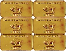 (6) 1 Gram - Gold Buffalo Bullion Bar .999 Fine 24k GOLD BARS