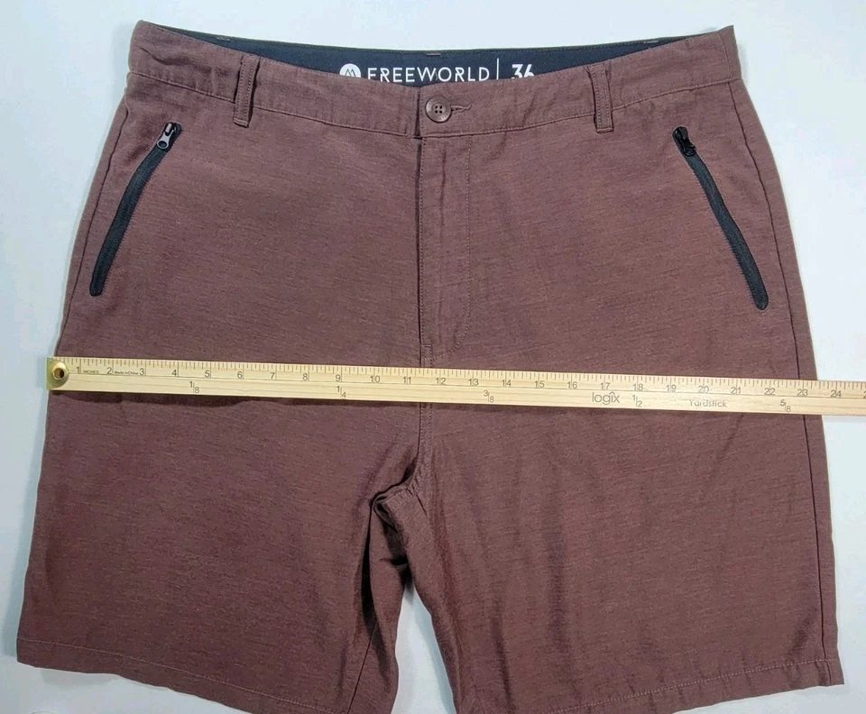 Pantalones Cortos Híbridos Freeworld Para Hombre Talla 36 Marrón Sobre la Rodilla Bolsillos con Cremallera Informales Golf Foto 4 de 4