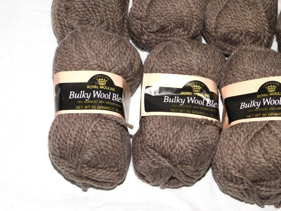 Coats & Clark Royal Mouline Smokey Brown 批量 10 个骨架纱线笨重羊毛混纺 — 第 3/4 张图片