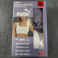 PUMA Performance 2 Pack Ladies Seamless Sports Bra Purple And White M Open Box