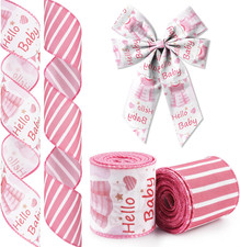 2 Rolls Baby Girl Ribbon for Diaper Cake Wrapping Gifts, Baby Shower Decor DIY 2