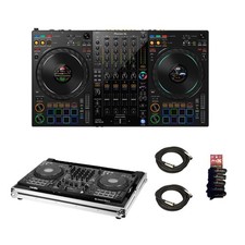 Bundle of Pioneer DJ DDJ-FLX10 4-channel DJ controller w/ Flight Case  XLRs