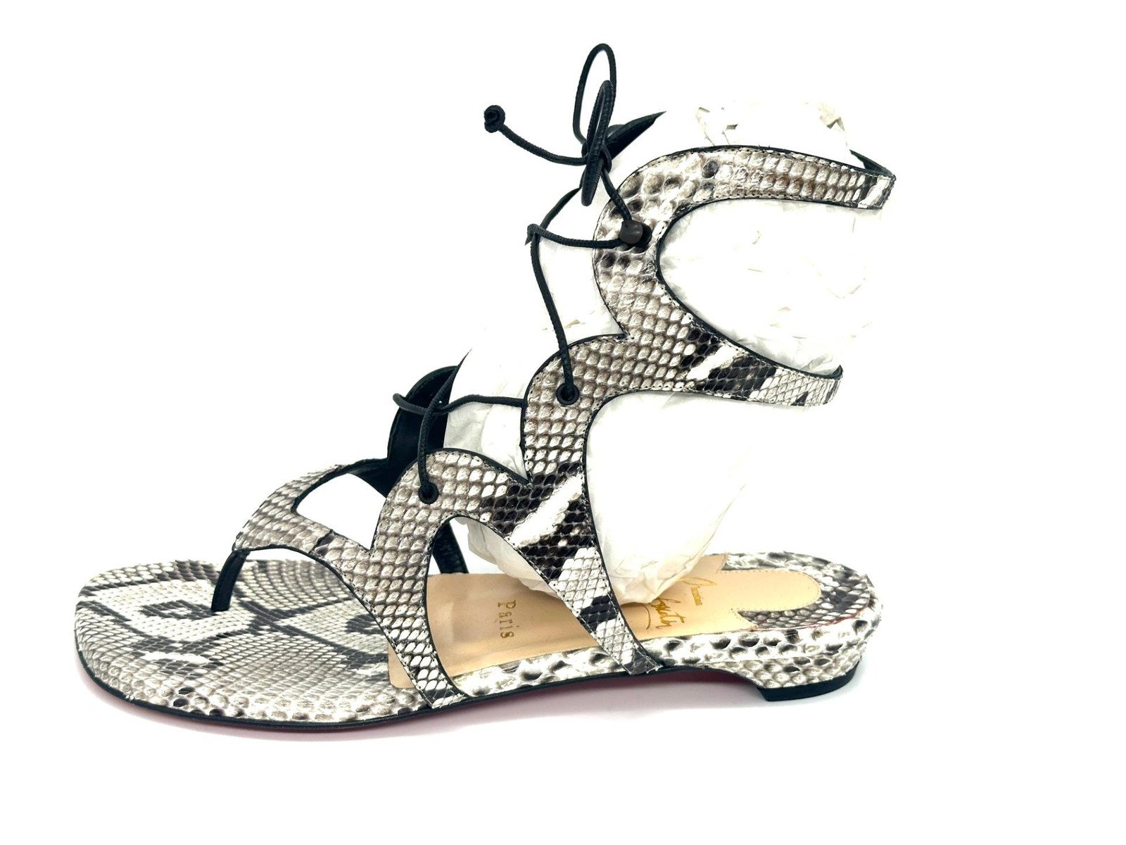 Christian Louboutin GIRAFINA Low Python Snake Gladiator Flat Sandals Shoes $1395 image 4
