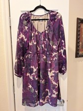 JCrew - Purple Print Long Sleeve Silk Dress - 10