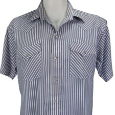 Panhandle Slim Western Shirt Men s M Blue White Stripe Pearl Snap Short Sleeve