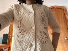 Vintage Quilted Lounging Robe Pajamas Buttons Embroidered MODERN size 10  GOOD