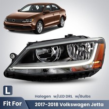 Halogen Headlight For 2017-2018 Volkswagen Jetta Sedan Wled Drl Wbulb Left Lh