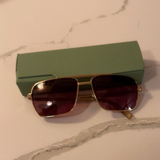 Men's Square Sunglasses Gold Metal Frame Brown Tinted Lenses Classic