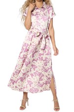 Susan Graver Women's Printed Charmeuse Midi Dress Belted Orchid