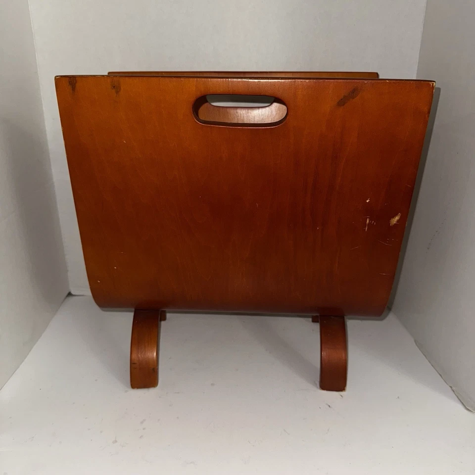 Датский современный журнал середины века из гнутого дерева стойка для записей тиковое дерево MCM - Изображение 2 из 4